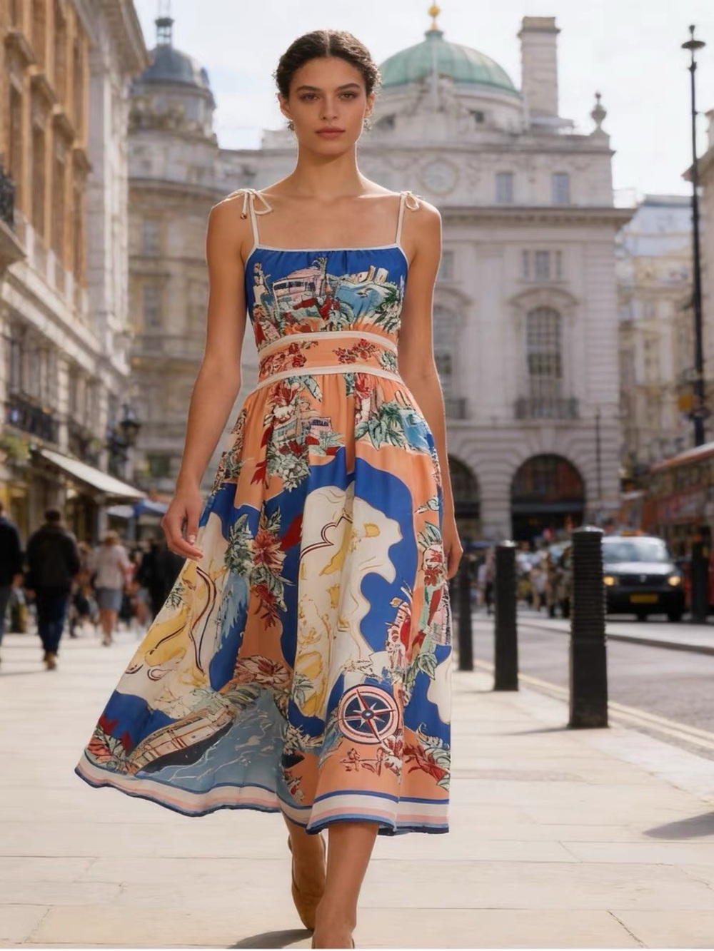 Designer-style Printed Midi Dress
